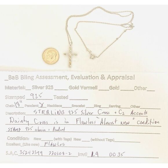 Dainty Sterling 925 Silver & Cz Cross & 18” Sterling Chain - Picture 4 of 4